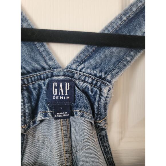 GAP Denim Overalls Women L Large Bib Slouchy Distressed Casual Blue Jean Y2K 90s - Picture 6 of 11